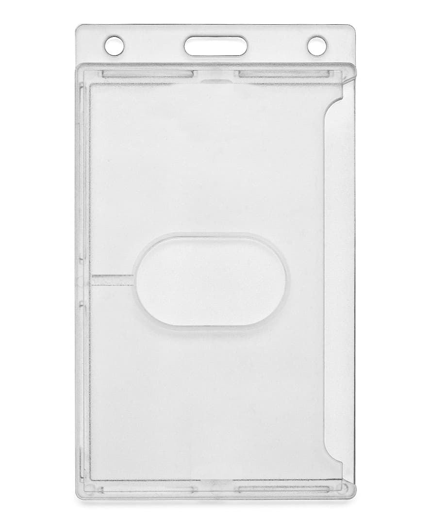 Paquete de 100 piezas de porta gafetes vertical de plástico duro, diseñado para credenciales estándar de 8.5 x 5.5 cm, con orificios compatibles con yoyos, cordones y caimanes. Perfecto para oficinas, eventos y congresos. Paquete de 100 piezas de porta gafetes vertical de plástico duro, diseñado para credenciales estándar de 8.5 x 5.5 cm, con orificios compatibles con yoyos, cordones y caimanes. Perfecto para oficinas, eventos y congresos.